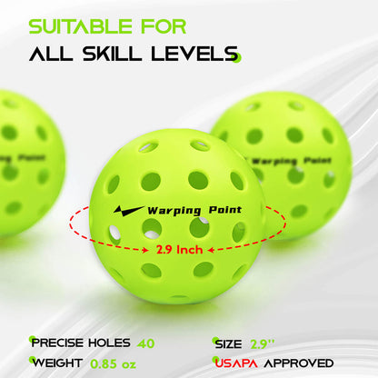 Outdoor practice pickleballs Warping Point neon green 2.9 in, 0.85 oz, 40 holes on Tampa Home & Garden Store