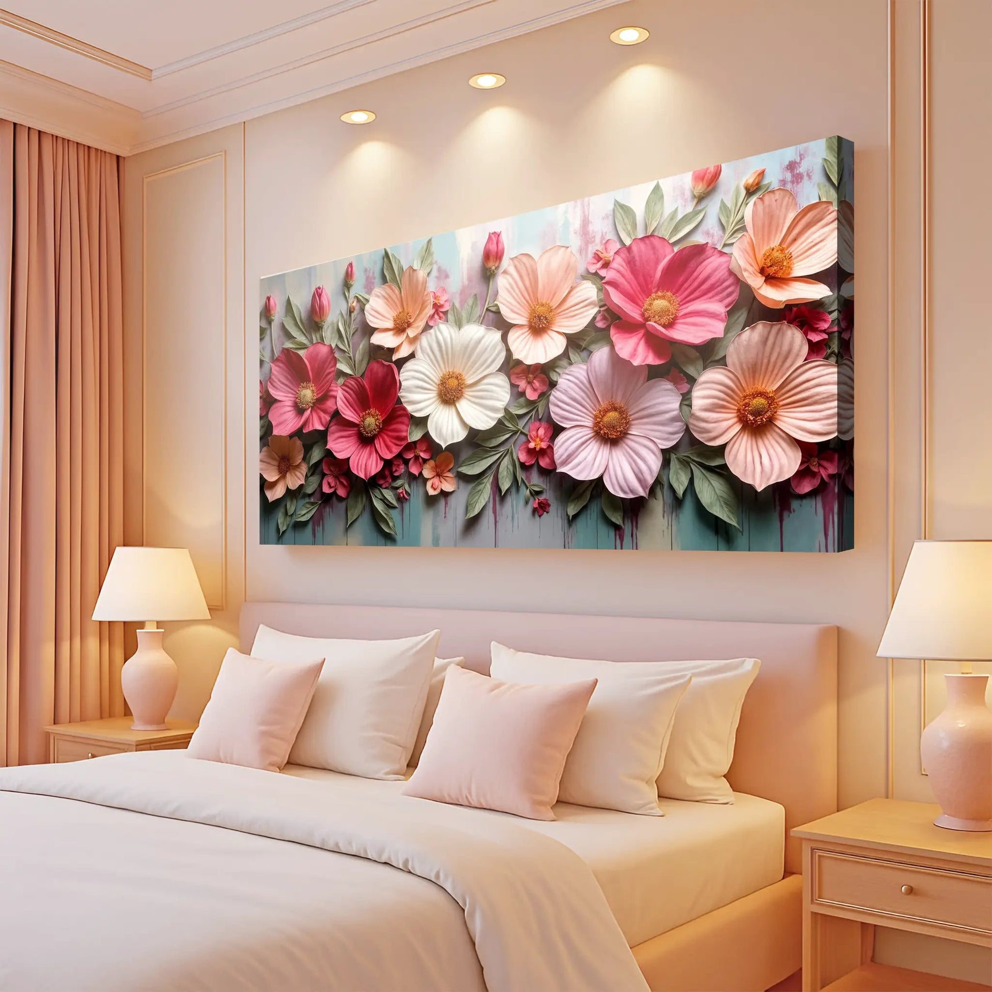Canvas Colorful Floral Realistic Wall Art II by Tailored Canvases in vibrant pinks and peaches on Tampa Home & Garden Store