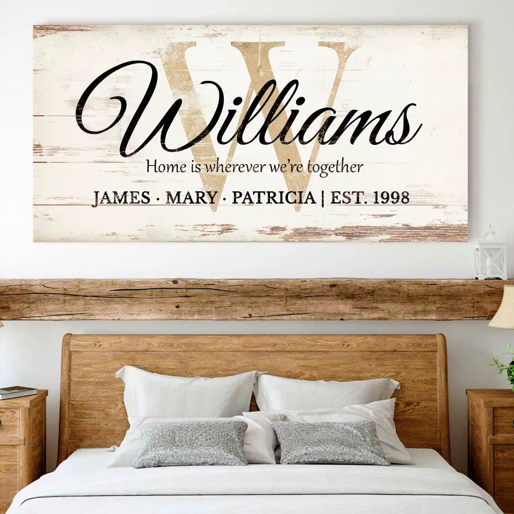 Tailored Canvases Personalized Family Sign XI canvas wall art Williams script on rustic wood on Tampa Home & Garden Store