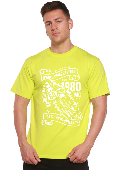 World Competition men's neon lime bamboo viscose organic cotton tee with white print on Tampa Home & Garden Store