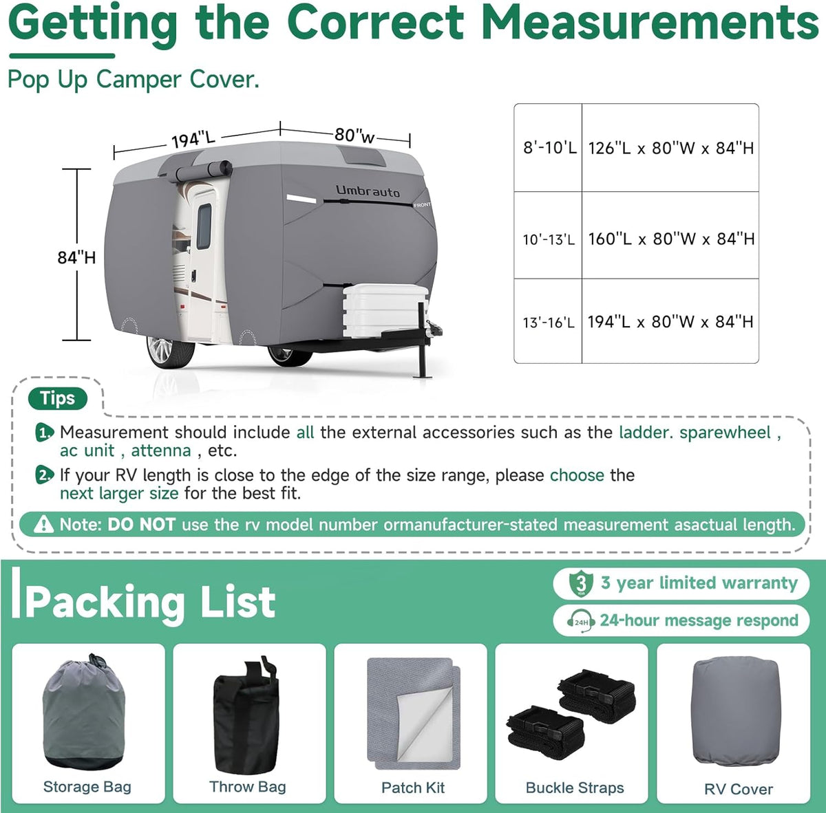 Umbrauto fiberglass travel trailer cover with 7-layer top design for RV storage on Tampa Home & Garden Store