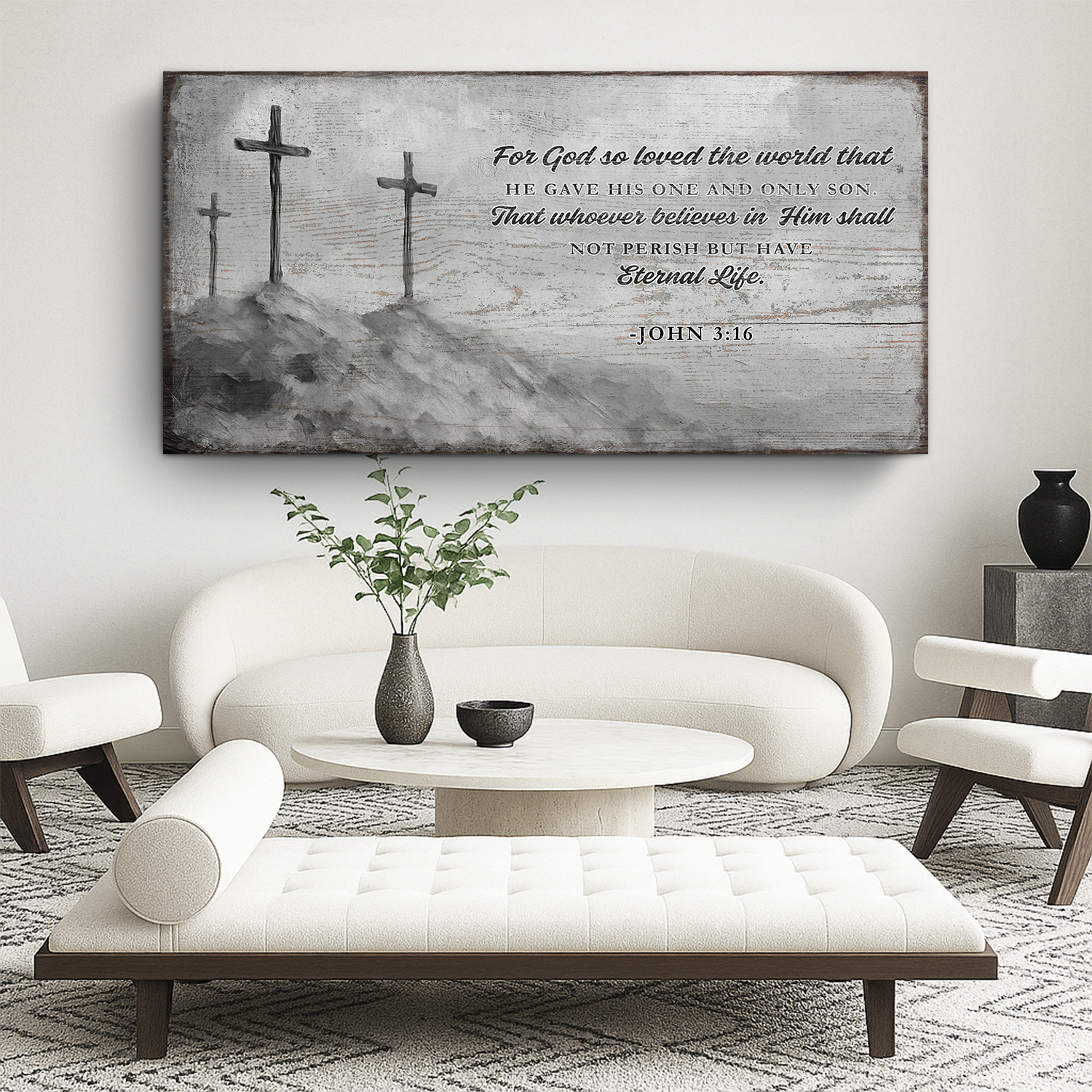 Canvas John 3:16 Faith Sign VIII by Tailored Canvases with distressed wood backdrop on Tampa Home & Garden Store