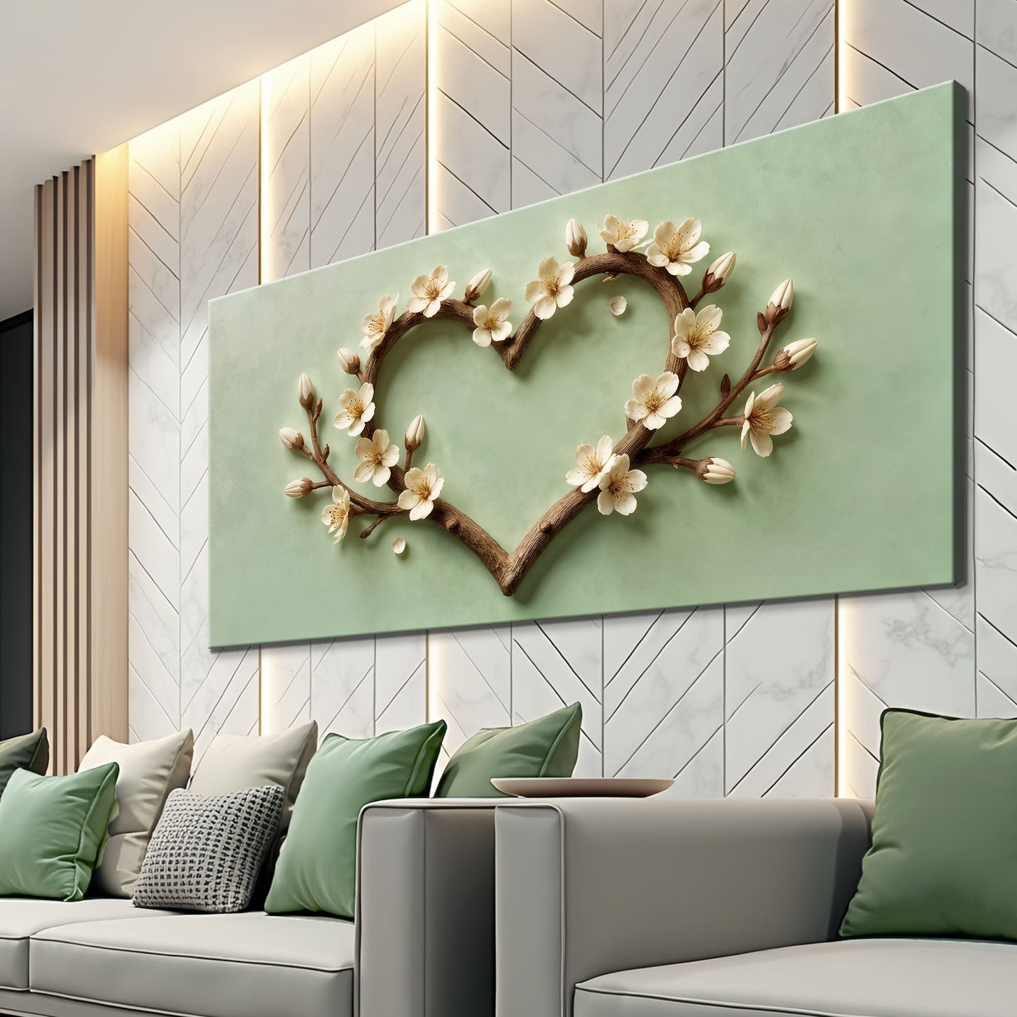 Harmony in Bloom Wall Art Canvas by Tailored Canvases, backdrop with white blossom branch on Tampa Home & Garden Store