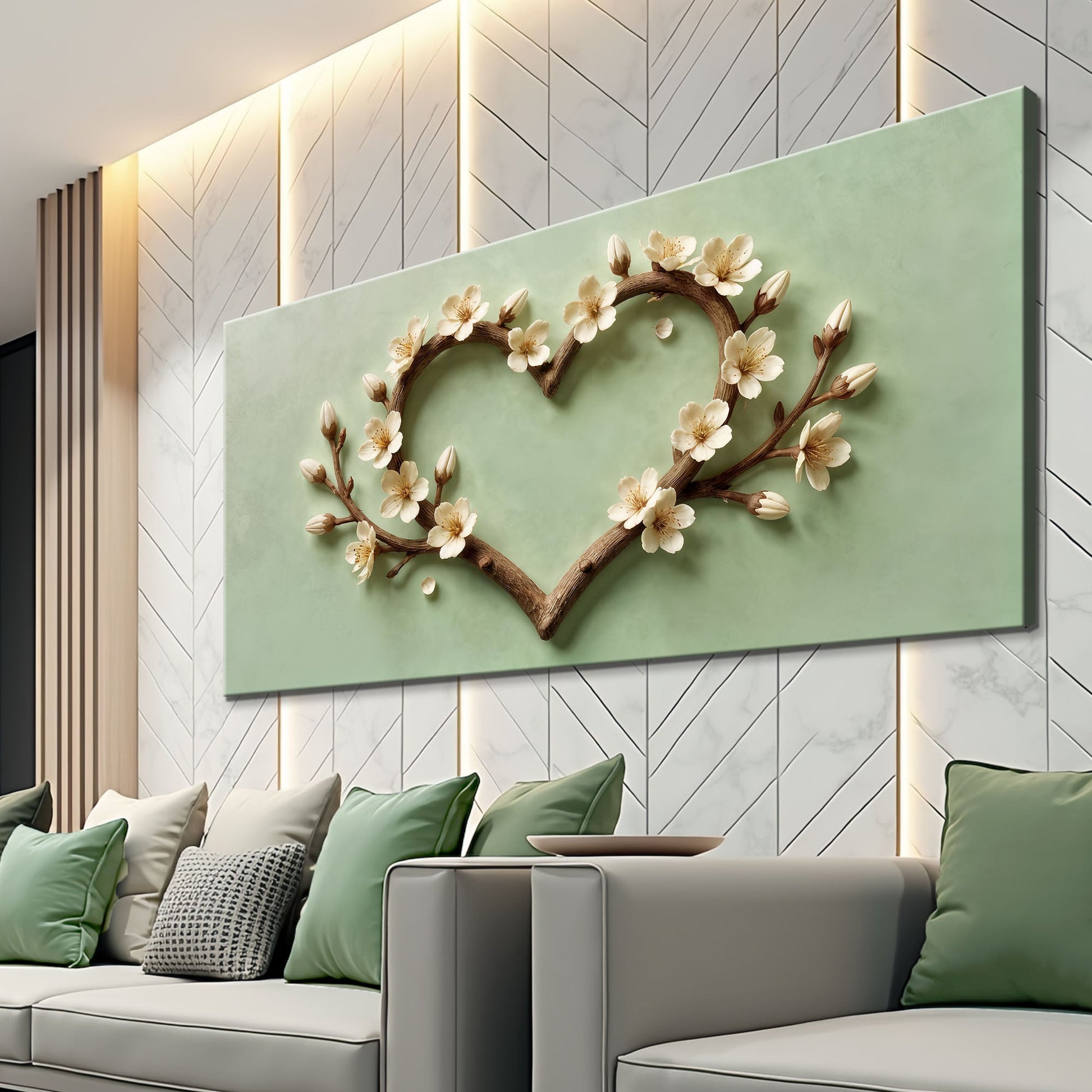Harmony in Bloom Wall Art Canvas by Tailored Canvases, backdrop with white blossom branch on Tampa Home & Garden Store