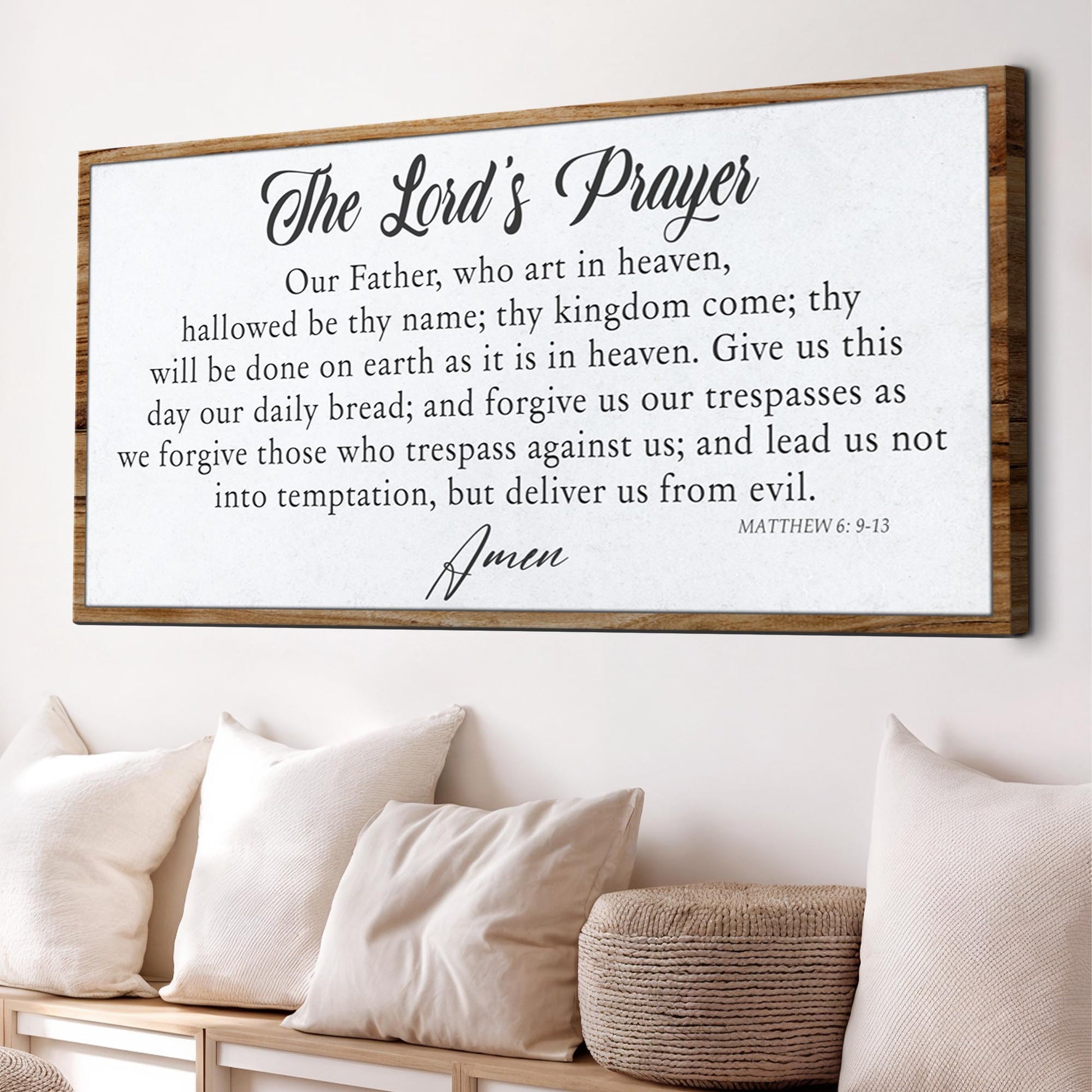 The Lord's Prayer Faith Sign II canvas with black script on white backdrop on Tampa Home & Garden Store