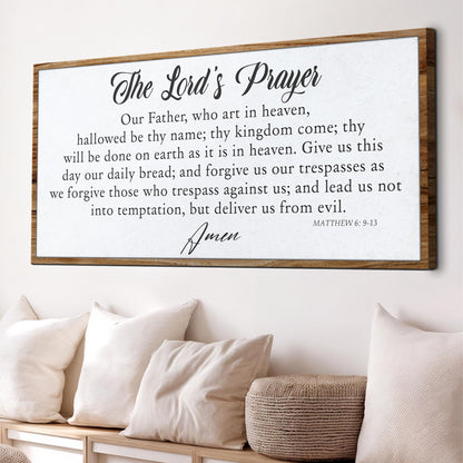 The Lord's Prayer Faith Sign II canvas with black script on white backdrop on Tampa Home & Garden Store