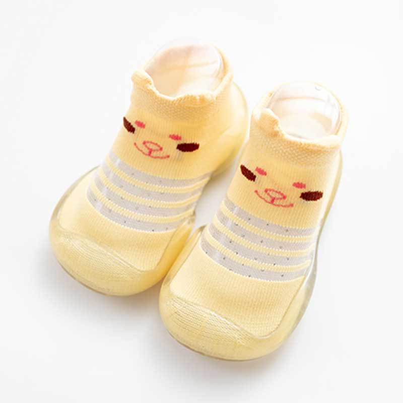 Stevvex yellow cotton anti-slip baby shoes with bear face, indoor socks pair on Tampa Home & Garden Store