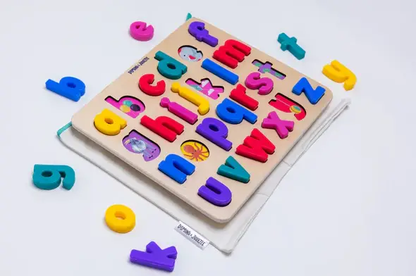 xyz Find & Fit Puzzle wooden alphabet board with colorful 3D letters by Domino & Juliette on Tampa Home & Garden Store