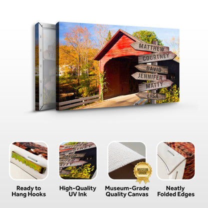 Cabin Woods Family Names Sign canvas by Tailored Canvases with rustic wooden arrow plaques on Tampa Home & Garden Store