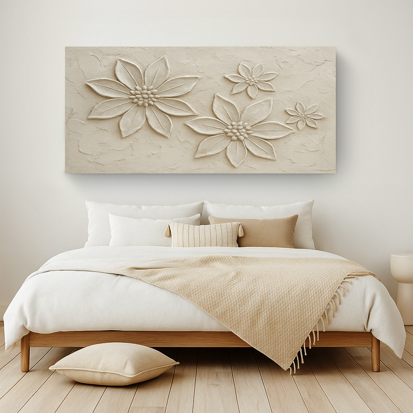 Floral Abstract Wall Art V canvas beige textured flower relief by Tailored Canvases on Tampa Home & Garden Store