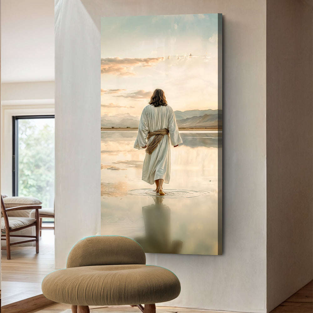 Reflections Faith Wall Art XIV canvas Tailored Canvases figure in white robe walking on water on Tampa Home & Garden Store