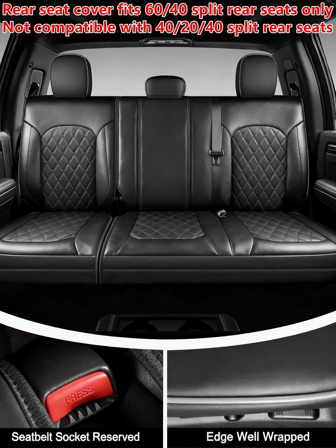 Umbrauto rear seat cover in black Nappa leather with diamond stitching for Silverado crew on Tampa Home & Garden Store