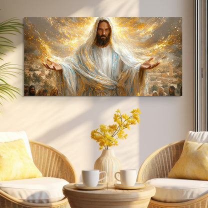 Creator Faith Wall Art canvas, Tailored Canvases, figure in white robes with golden glow on Tampa Home & Garden Store