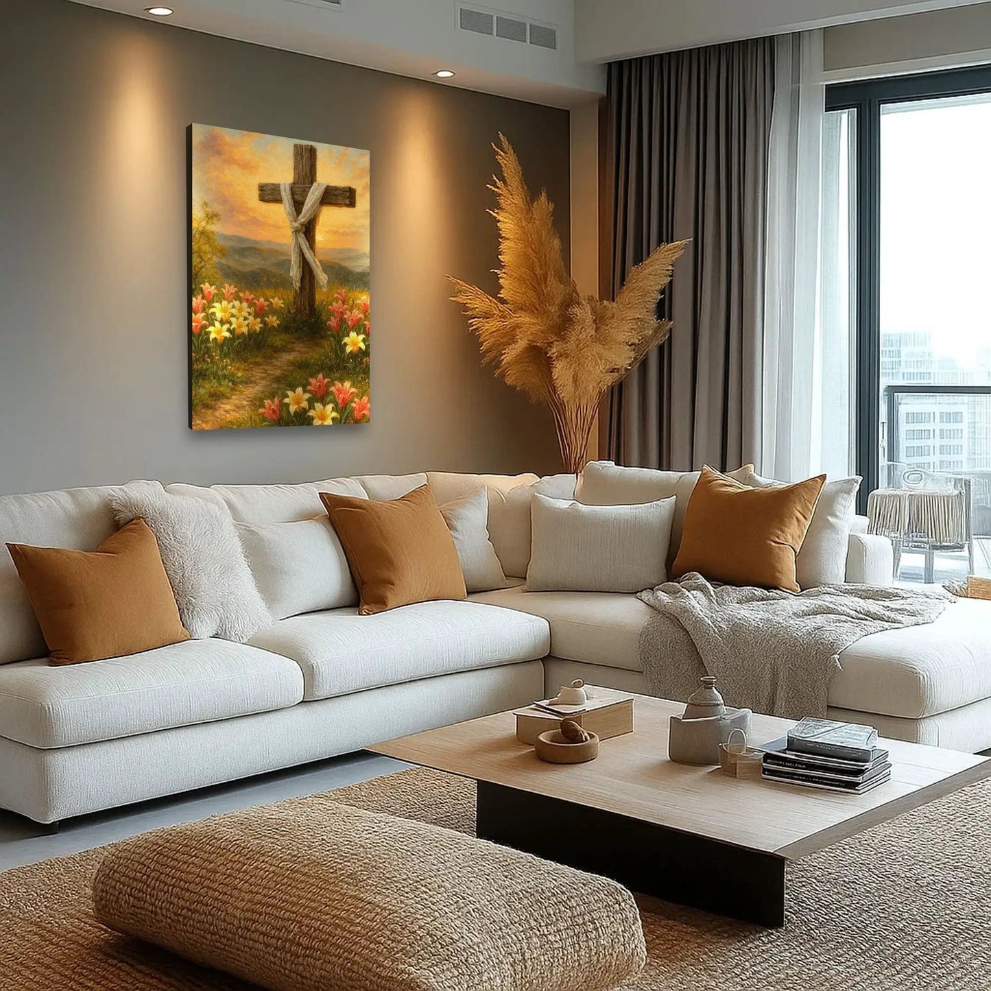 Cross and Flowers Faith Wall Art III Canvas