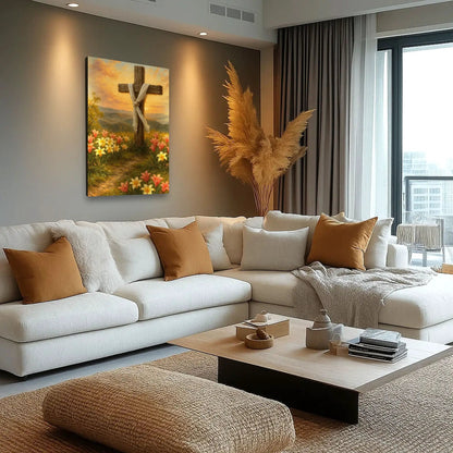 Cross and Flowers Faith Wall Art III Canvas