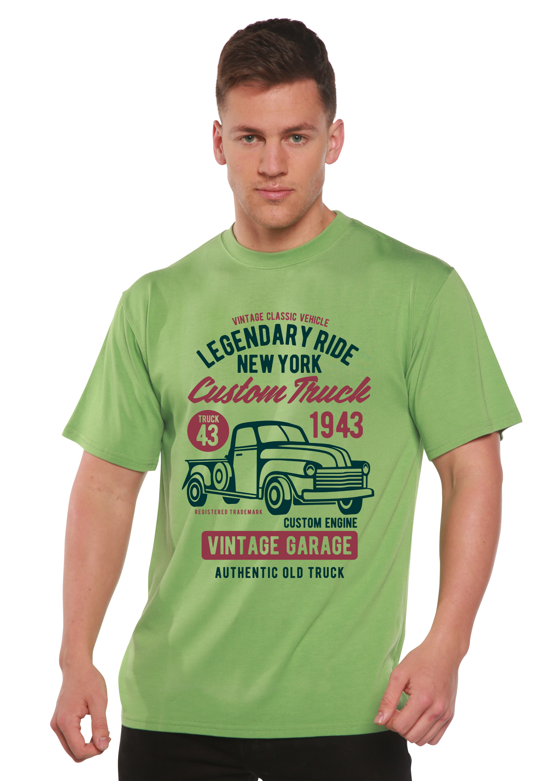 Legendary Ride Custom Truck graphic tee, green bamboo viscose/organic cotton short sleeve on Tampa Home & Garden Store