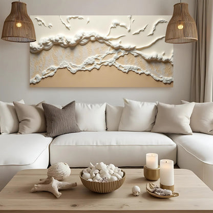 Beige abstract ocean waves wall art canvas with 3D relief by Tailored Canvases on Tampa Home & Garden Store