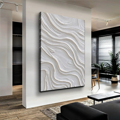 Minimalist Ocean Wave Wall Art canvas with white textured swirl patterns by Tailored Canvases on Tampa Home & Garden Store