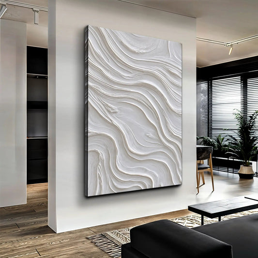 Minimalist Ocean Wave Wall Art canvas with white textured swirl patterns by Tailored Canvases on Tampa Home & Garden Store