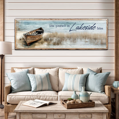 Lakeside Bliss Lake House Coastal Sign II canvas with distressed wood frame by Tailored Canvases on Tampa Home & Garden Store