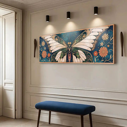 Canvas wall art Tailored Canvases Abstract Vintage Butterfly on teal blue floral wings on Tampa Home & Garden Store
