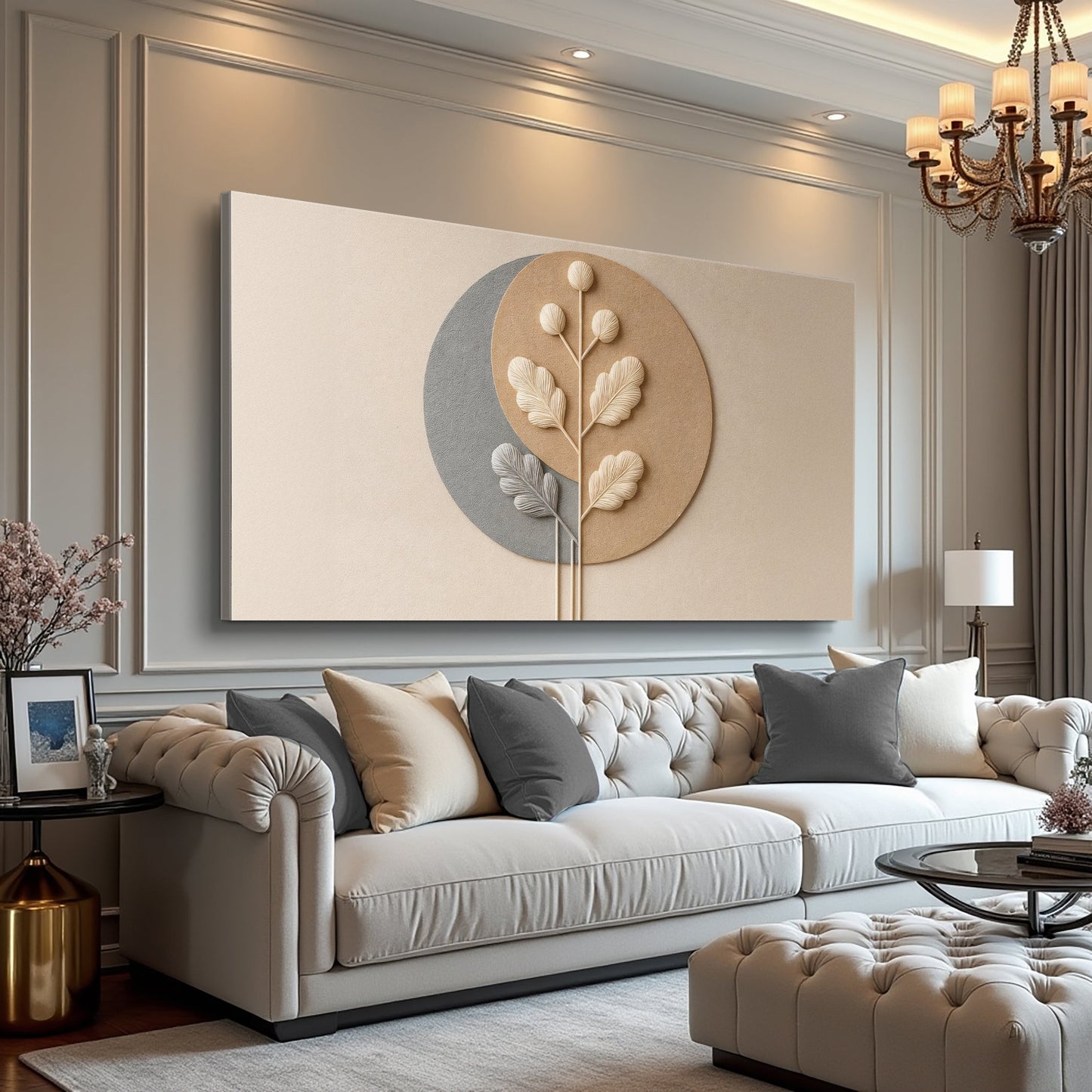 Modern Abstract Minimalist Wall Art XII crafting canvas with blue-gray and beige circular shapes on Tampa Home & Garden Store