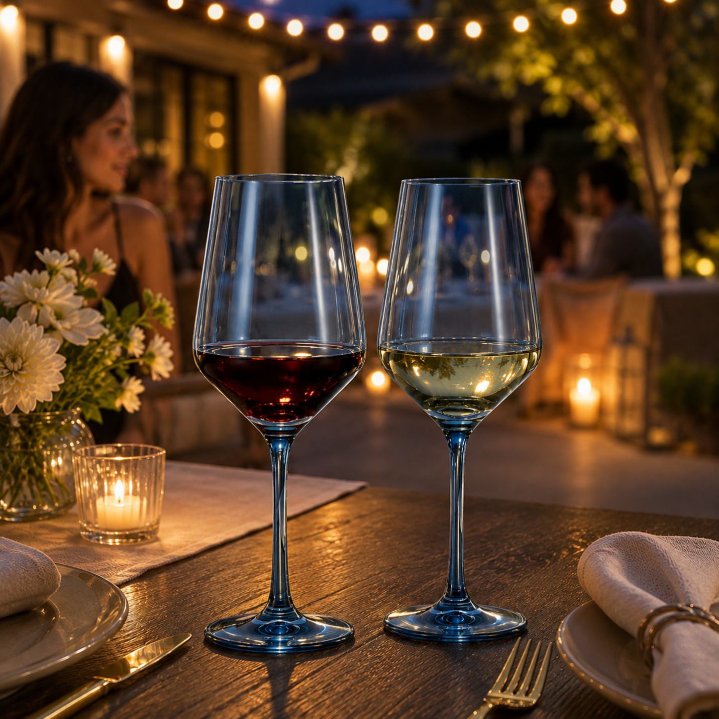 Cloudy Blue Stemmed Wine Glassware Set of Two