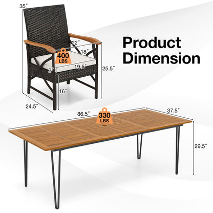 Juego de muebles de patio de mimbre de 8 sillones con cojines suaves y mesa cuadrada de madera de acacia
