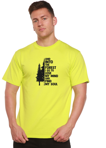 Mens neon lime bamboo viscose organic cotton graphic T-shirt with forest tree print on Tampa Home & Garden Store