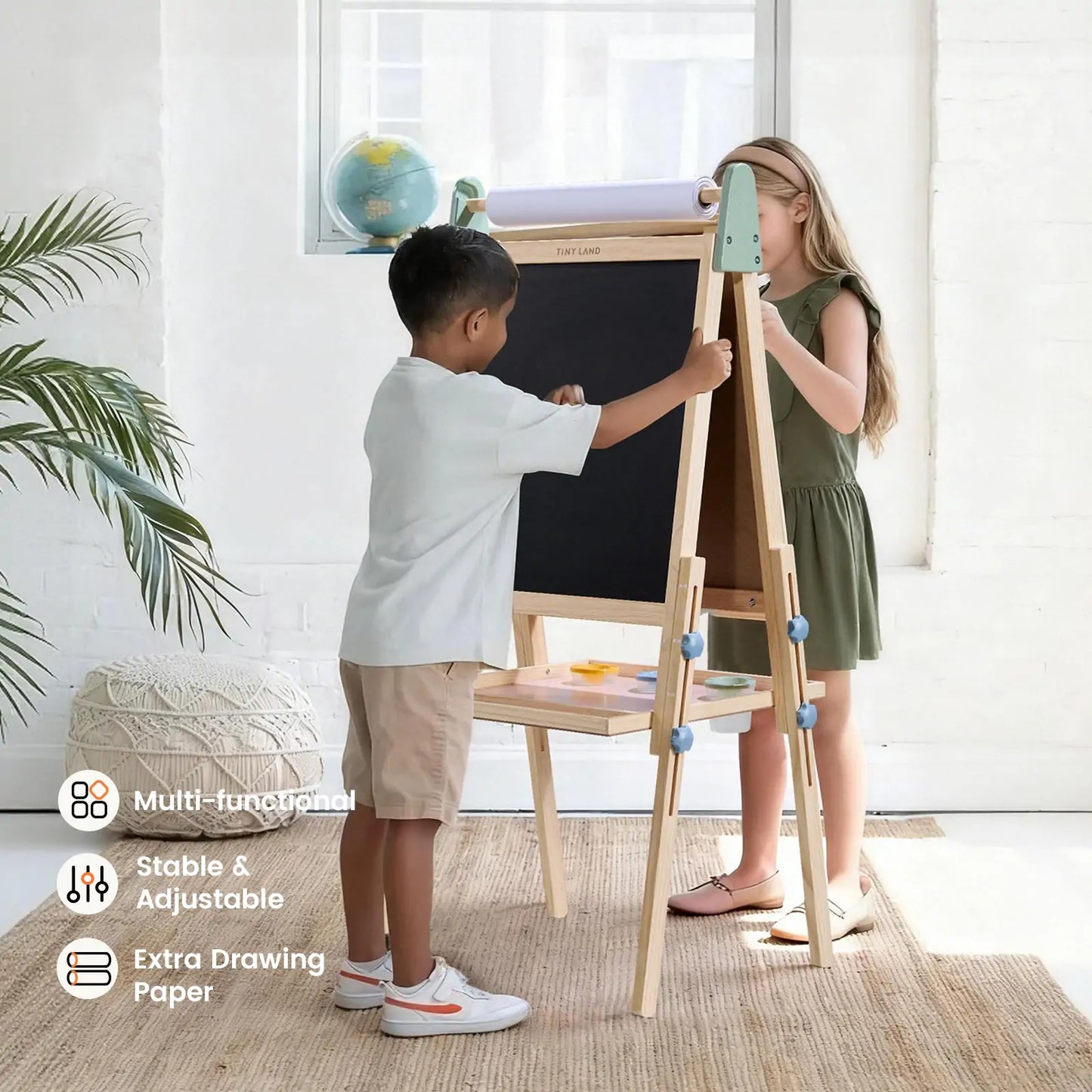 Tiny Land 3-in-1 Art Easel for Kids, wooden easel with chalkboard and paper roll on Tampa Home & Garden Store