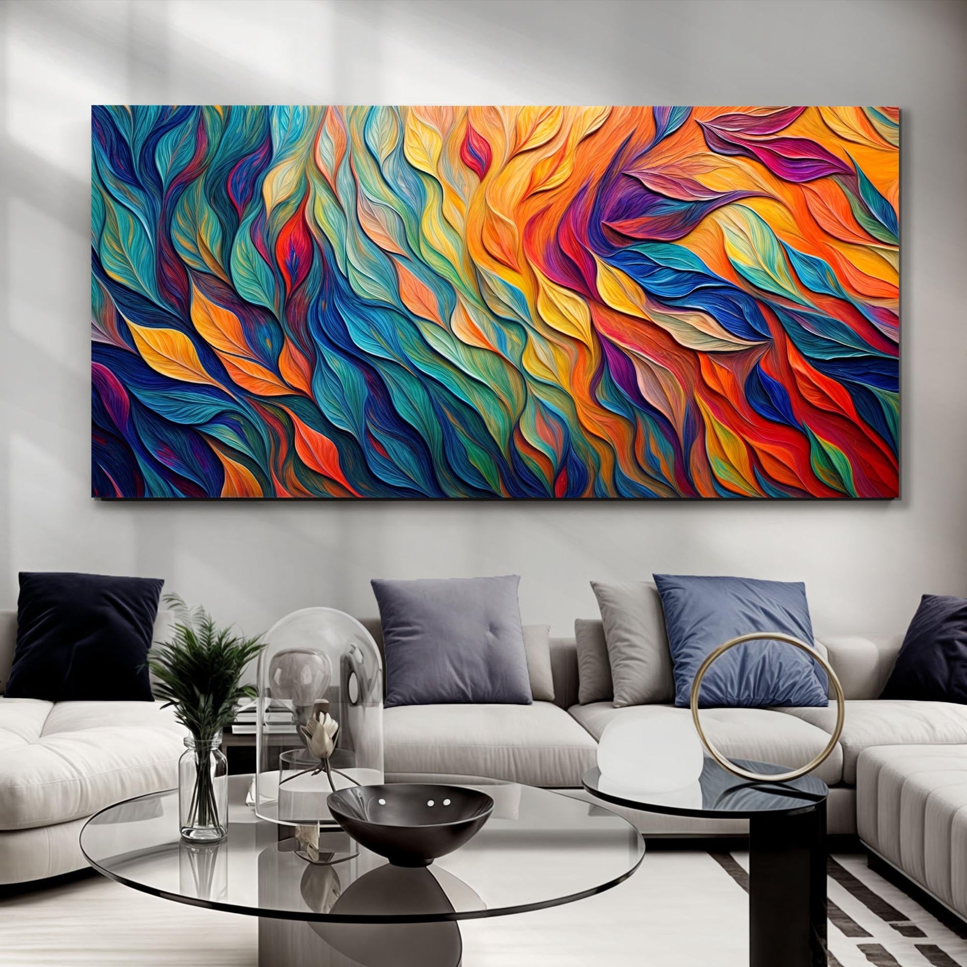 Chroma Whispers Wall Art canvas by Tailored Canvases in vibrant multicolor abstract leaf design on Tampa Home & Garden Store