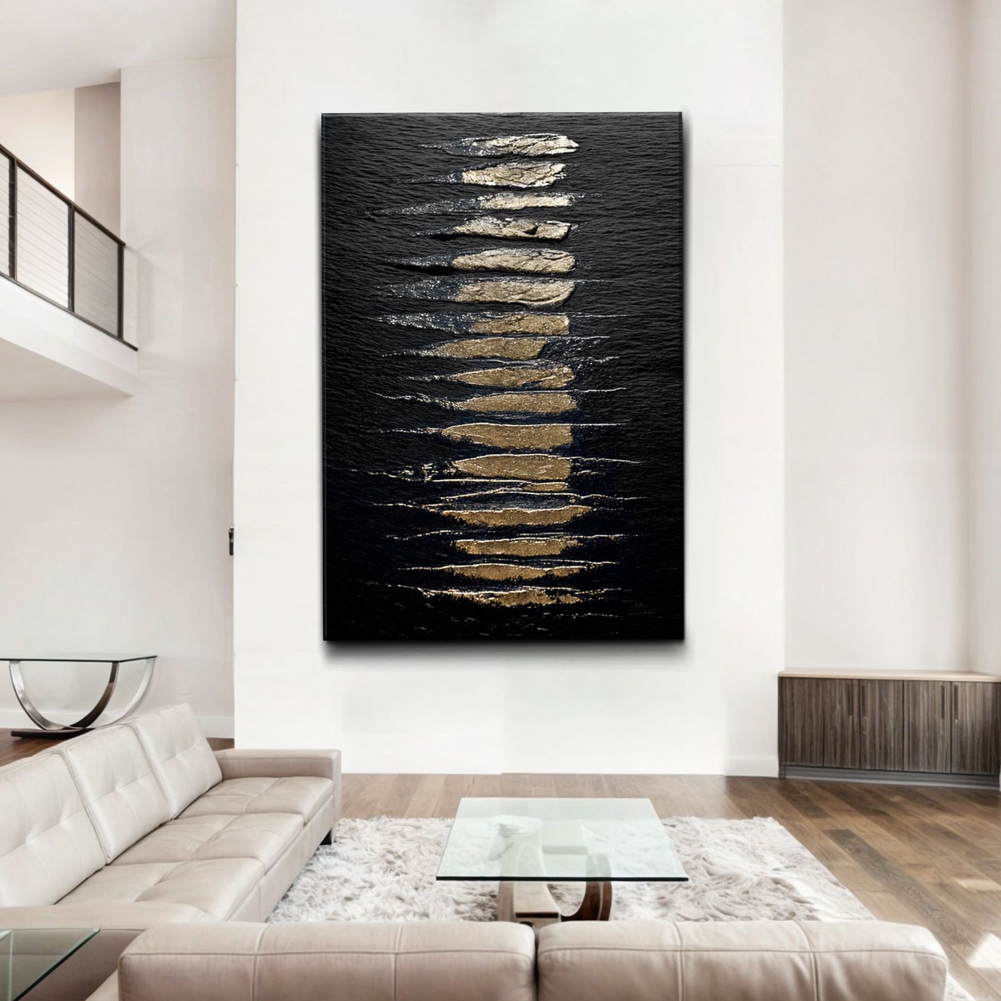 Black and gold abstract minimalist wall art canvas by Tailored Canvases on Tampa Home & Garden Store