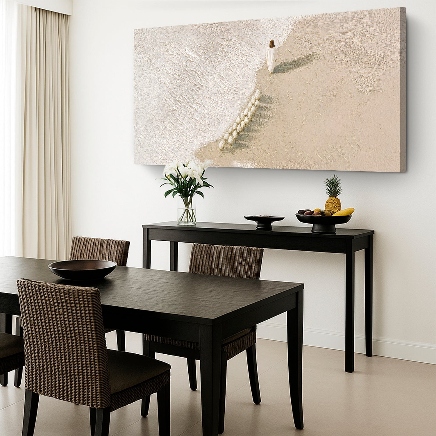 Jesus The Flock of Sheep Faith Wall Art canvas beige desert with lone figure and flock on Tampa Home & Garden Store