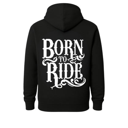 Motorcycle Rider Hoodie by BikerZoneZ, black hoodie with large white Born to Ride back print on Tampa Home & Garden Store