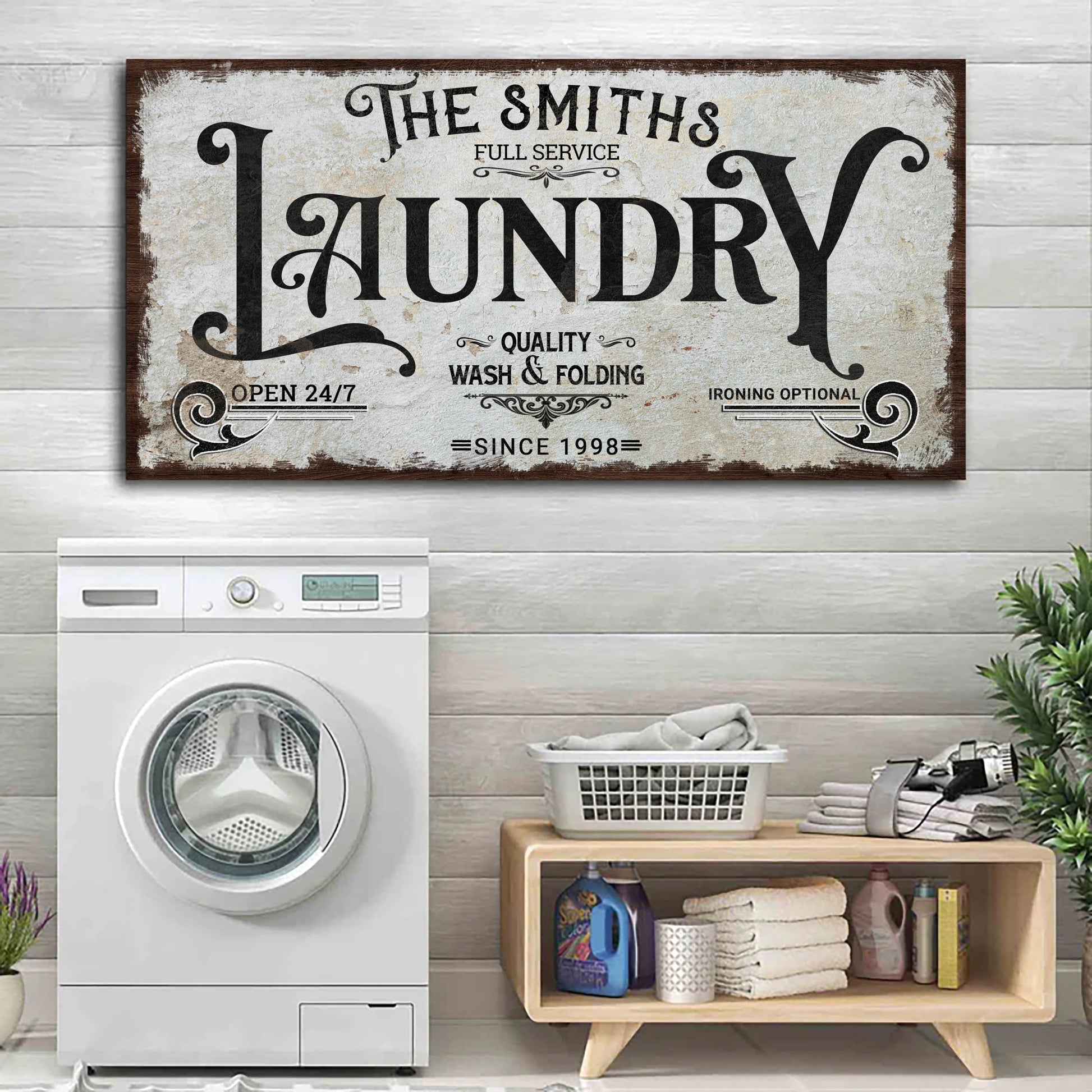 The Laundry Room Sign VII canvas by Tailored Canvases with vintage laundry typography on Tampa Home & Garden Store