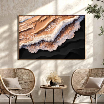 Amber Ocean Waves Canvas wall art by Tailored Canvases; framed with amber sand and white foam on Tampa Home & Garden Store