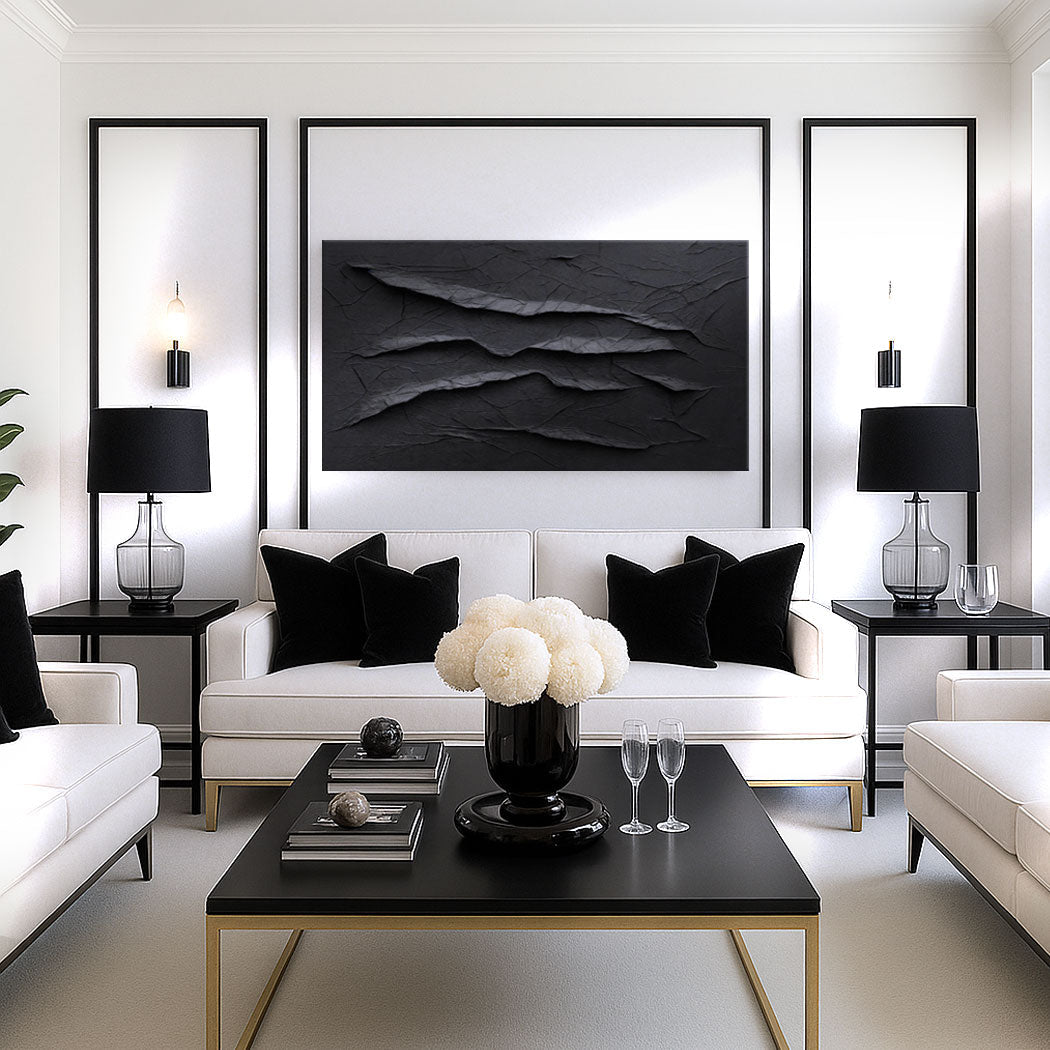 Modern Abstract Minimalist Wall Art IV canvas by Tailored Canvases with black textured relief on Tampa Home & Garden Store