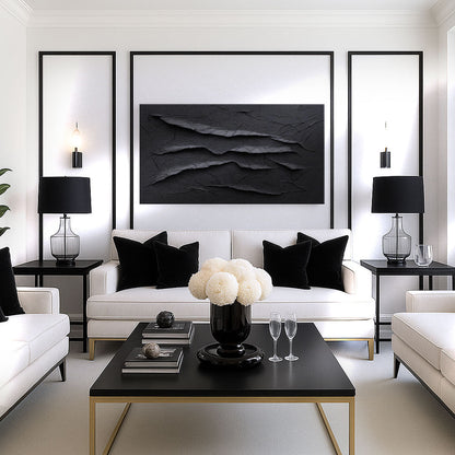 Modern Abstract Minimalist Wall Art IV canvas by Tailored Canvases with black textured relief on Tampa Home & Garden Store