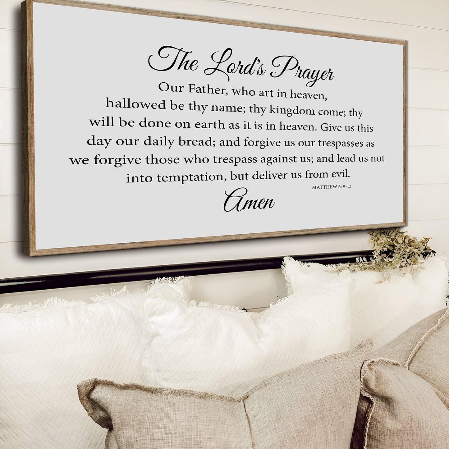 The Lord's Prayer Faith Sign canvas with wood frame in gray, Tailored Canvases on Tampa Home & Garden Store