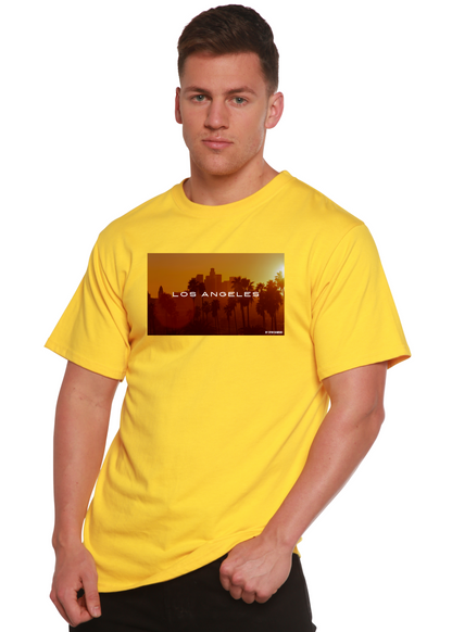 Los Angeles bamboo viscose/organic cotton graphic tee yellow palm sunset by Spun Bamboo on Tampa Home & Garden Store