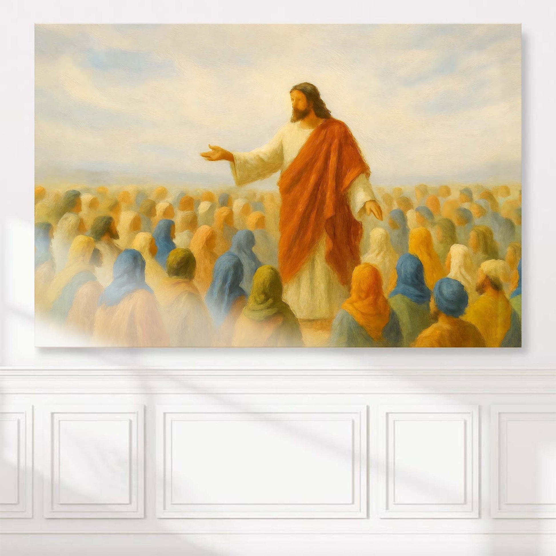 Jesus Speaking To Crowd Faith Wall Art II canvas by Tailored Canvases, serene crowd scene on Tampa Home & Garden Store