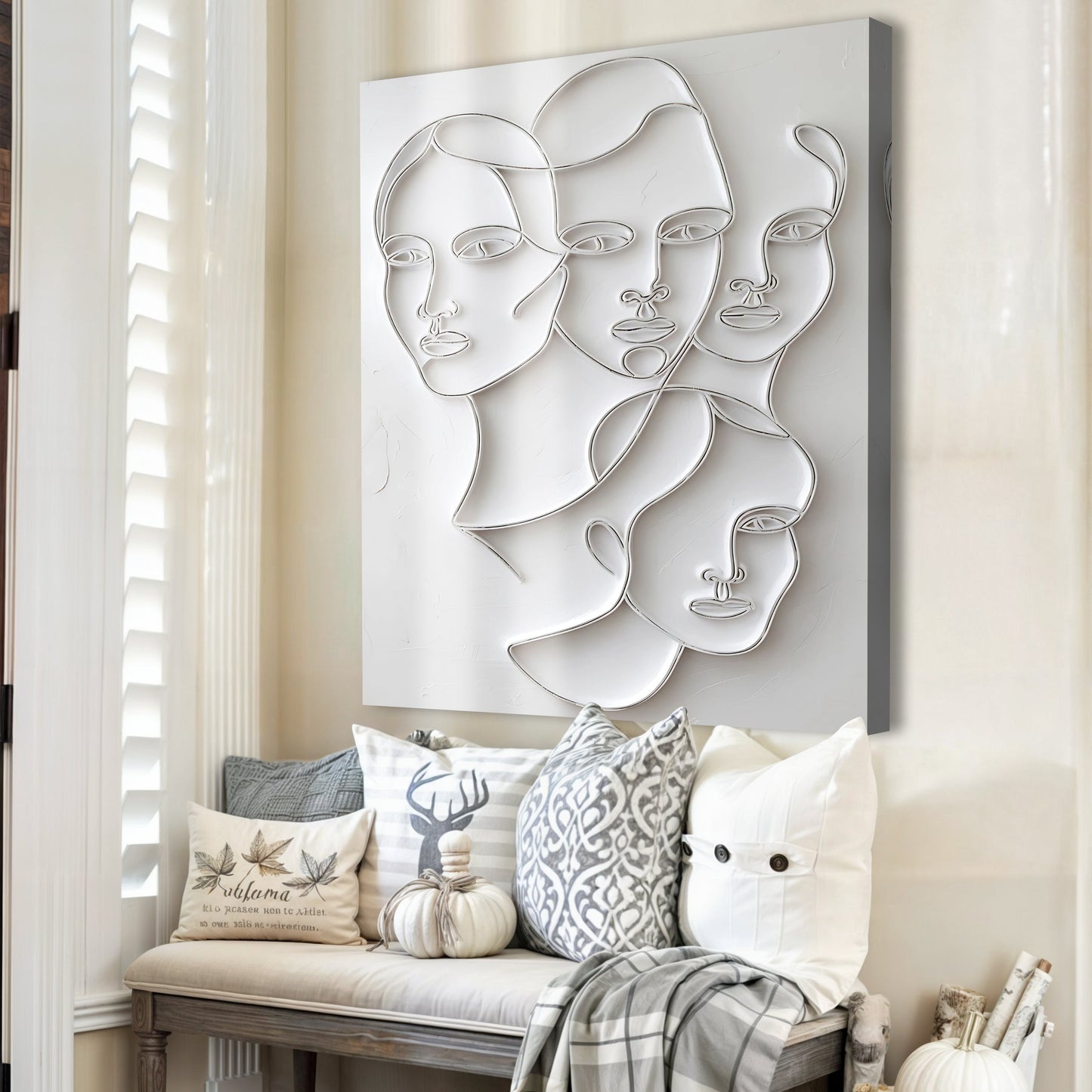 3D Minimalist Faces canvas wall art with white line faces Tailored Canvases on Tampa Home & Garden Store