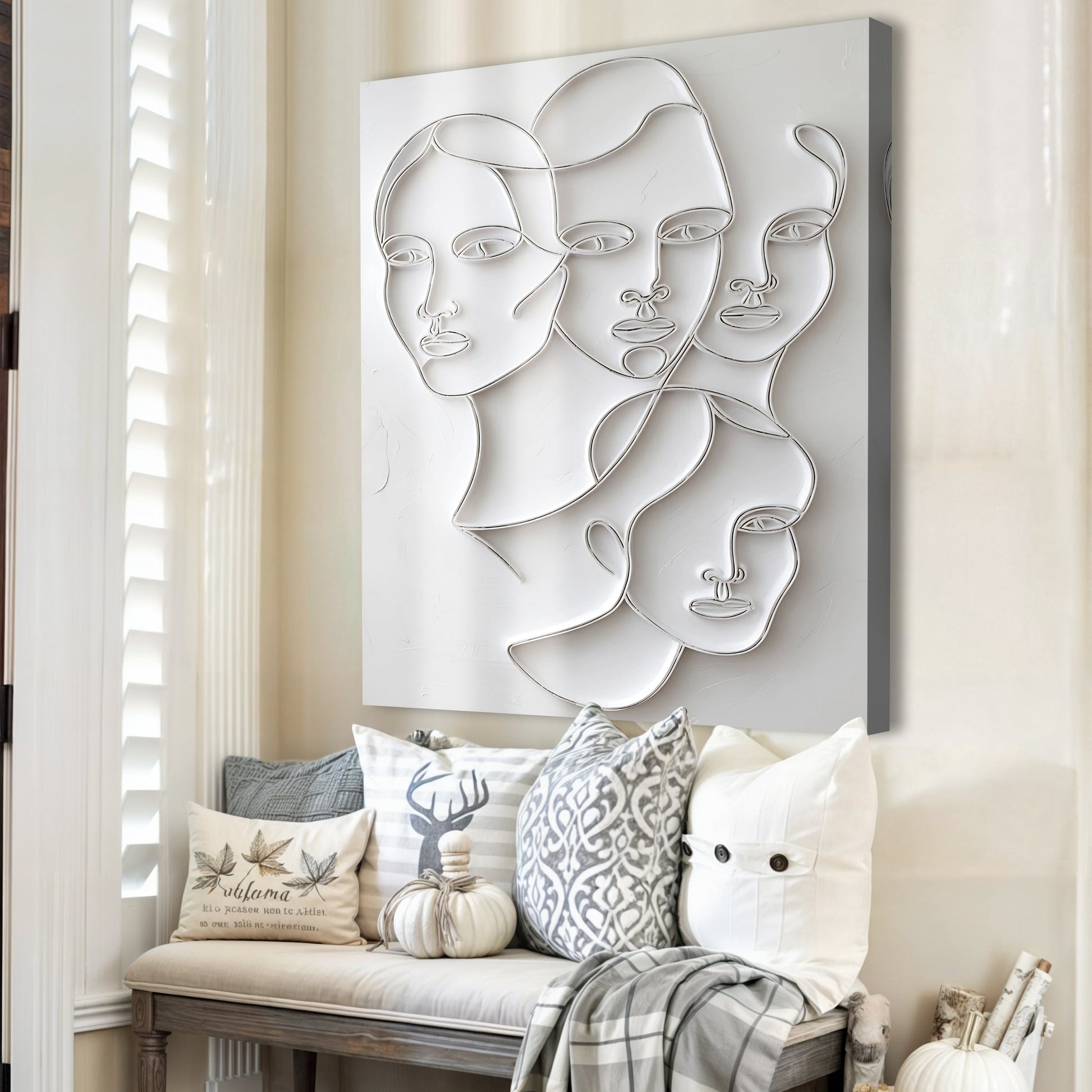 3D Minimalist Faces canvas wall art with white line faces Tailored Canvases on Tampa Home & Garden Store