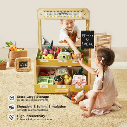 Tiny Land Kid's Grocery Store Playset market stand with fresh vegetables and chalkboard sign on Tampa Home & Garden Store