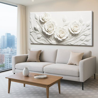 Floral Abstract Wall Art canvas with white rose relief, crafting canvas decor on Tampa Home & Garden Store