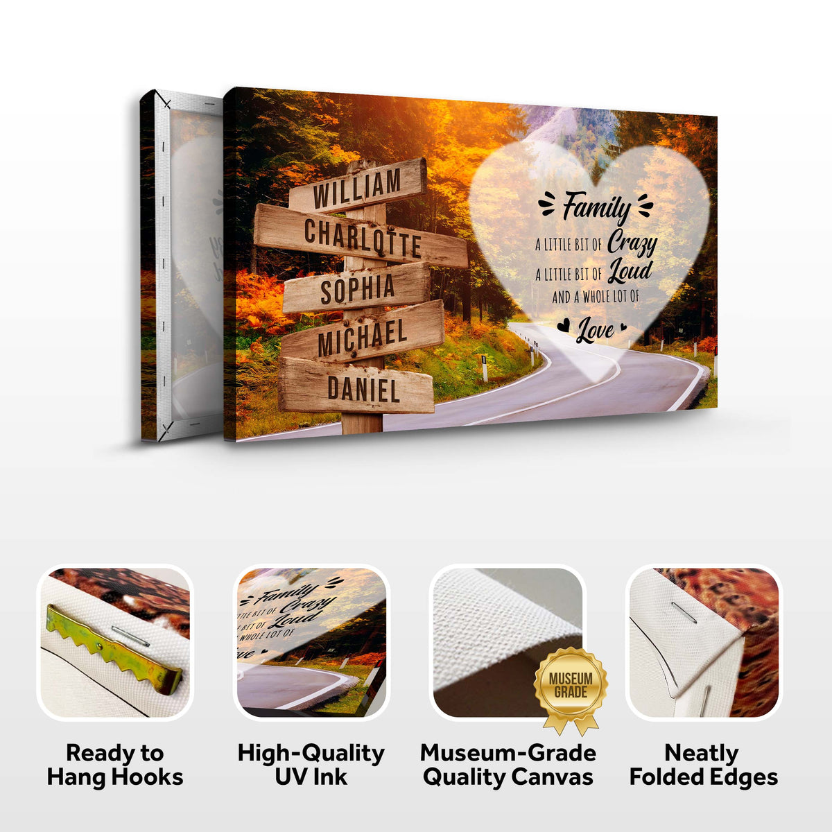 Canvas wall art A Lot of Love Family Names Sign II by Tailored Canvases with heart quote on Tampa Home & Garden Store