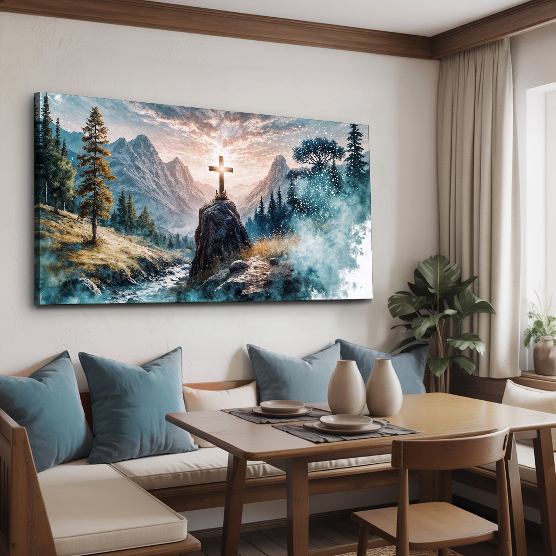 Cross On A Hill Faith Wall Art canvas by Tailored Canvases, crafting canvas with mountain scene on Tampa Home & Garden Store