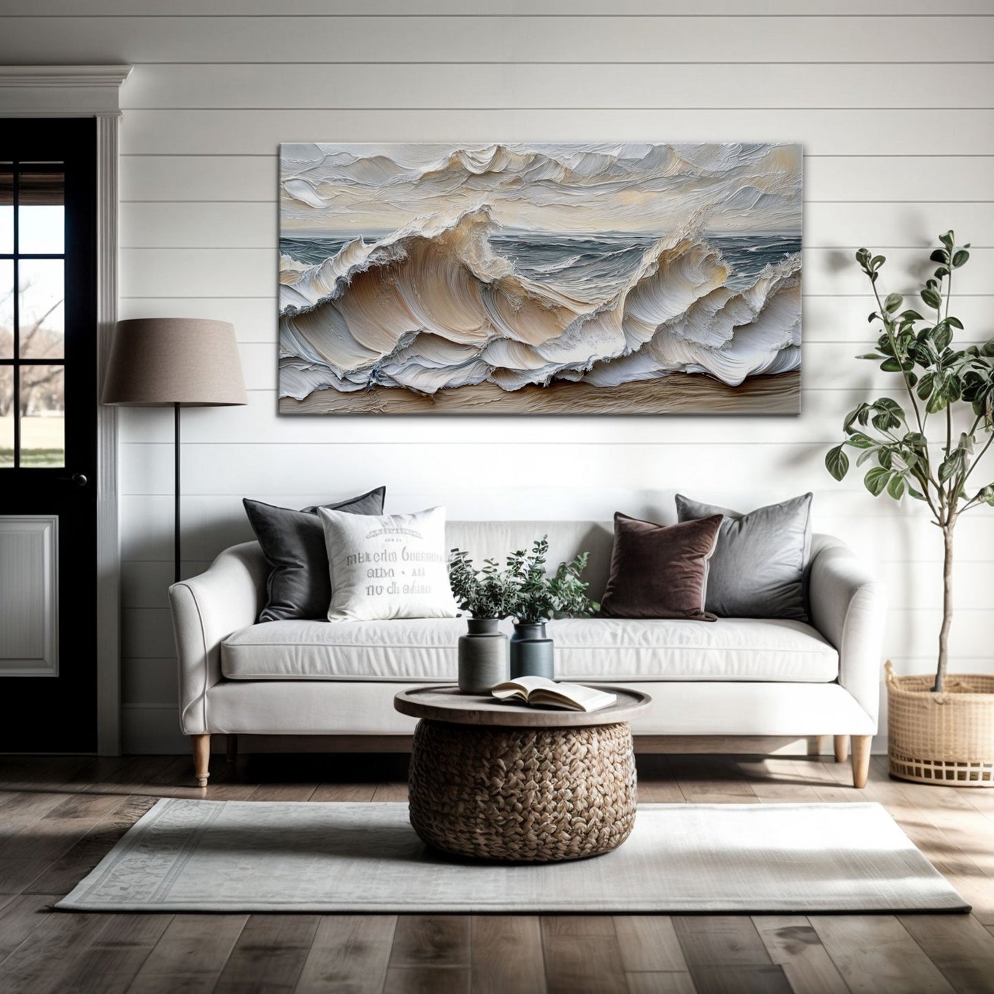Ocean Waves Wall Art canvas by Tailored Canvases beige blue coastal tones on Tampa Home & Garden Store