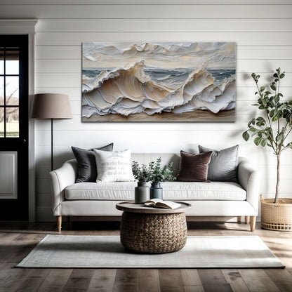 Ocean Waves Wall Art canvas by Tailored Canvases beige blue coastal tones on Tampa Home & Garden Store