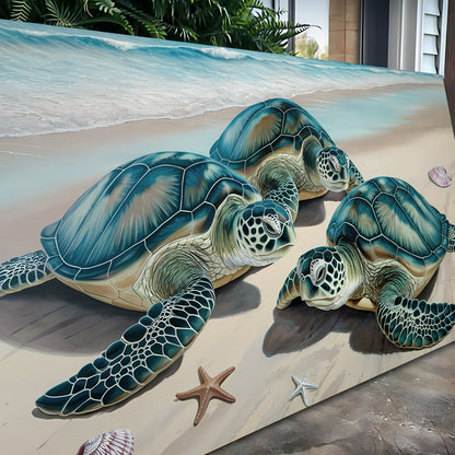 3D Coastal Wall Art III canvas several teal sea turtles on beach by Tailored Canvases on Tampa Home & Garden Store